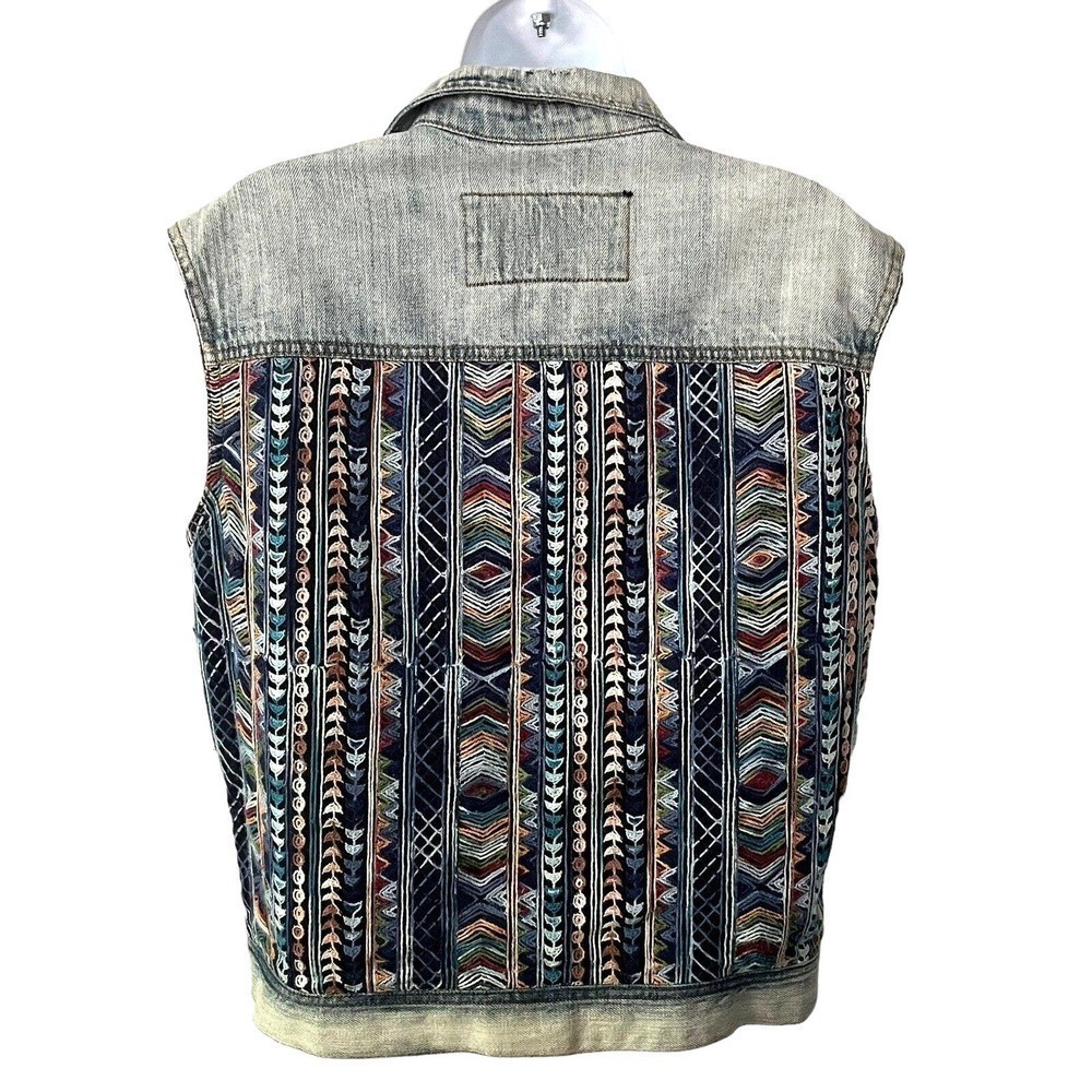 BAGATELLE Heritage Sz S Denim Vest Sleeveless Distressed Embroidered Bac… - Picture 5 of 10